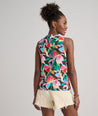 Model is wearing UNTUCKit Frida shirt in printed floral.