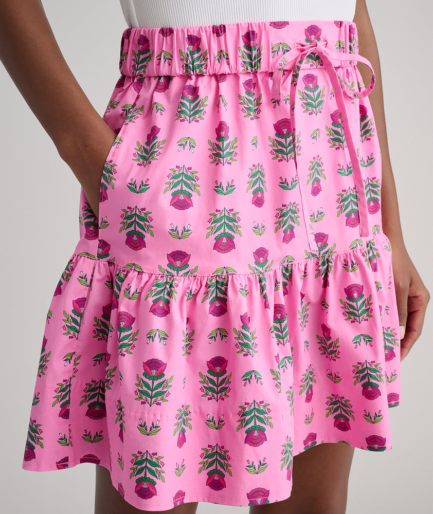 Stretch Cotton Block Print Ilona Skirt